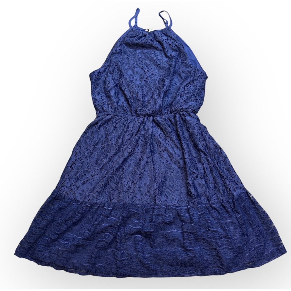 ANDRÉ BY UNIT Navy Blue Lace Halter Dress‎ Women's Size S Knee Length